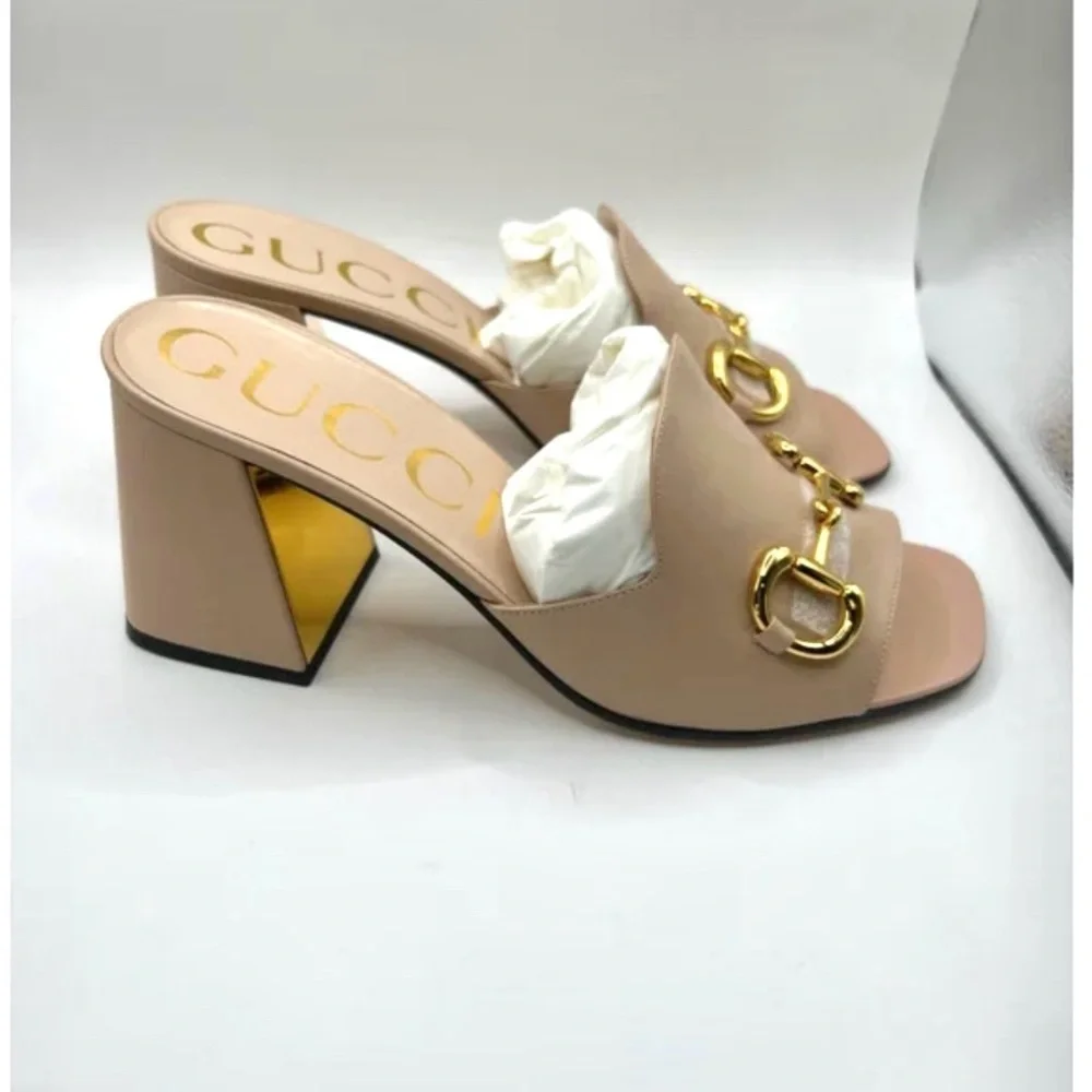 🌟SOLD🌟 Gucci Pink & Gold-Tone Horsebit Mules - size 41 new - Picture 2 of 11